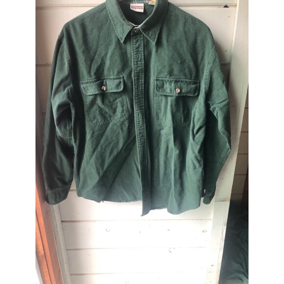 Field & Stream Green Flannel long sleeve Button Down Shirt  Pockets sz L VTG - Picture 2 of 10